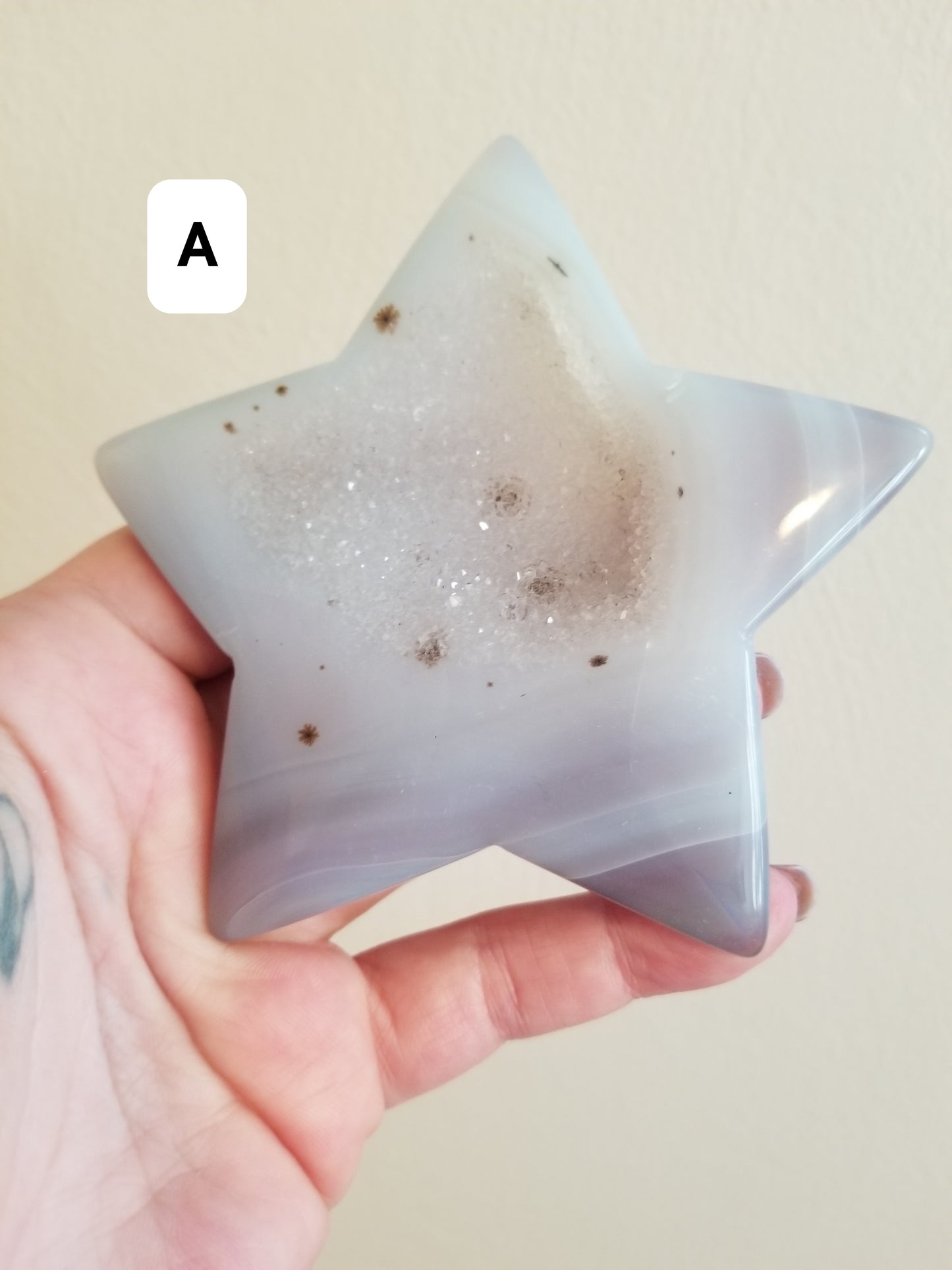 Agate Druzy Star Carving