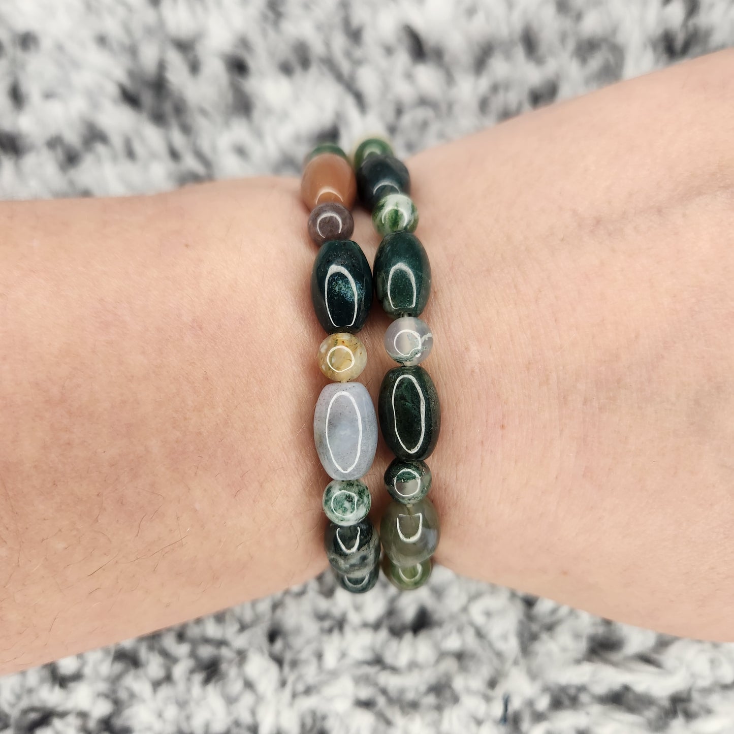 Moss Agate Oval Bead Bracelet