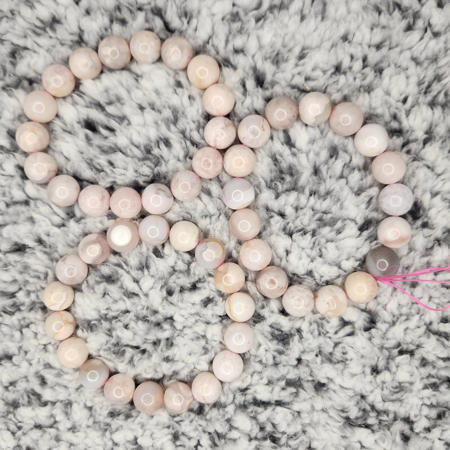 12mm Pink Flower Agate Bracelet