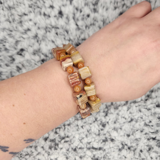 Mookite and Orange Aventurine Bead Bracelet