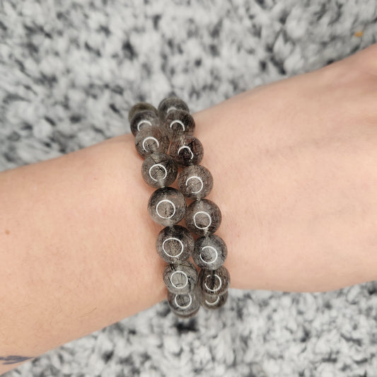 Black Tourmaline in Quartz Bead Bracelet