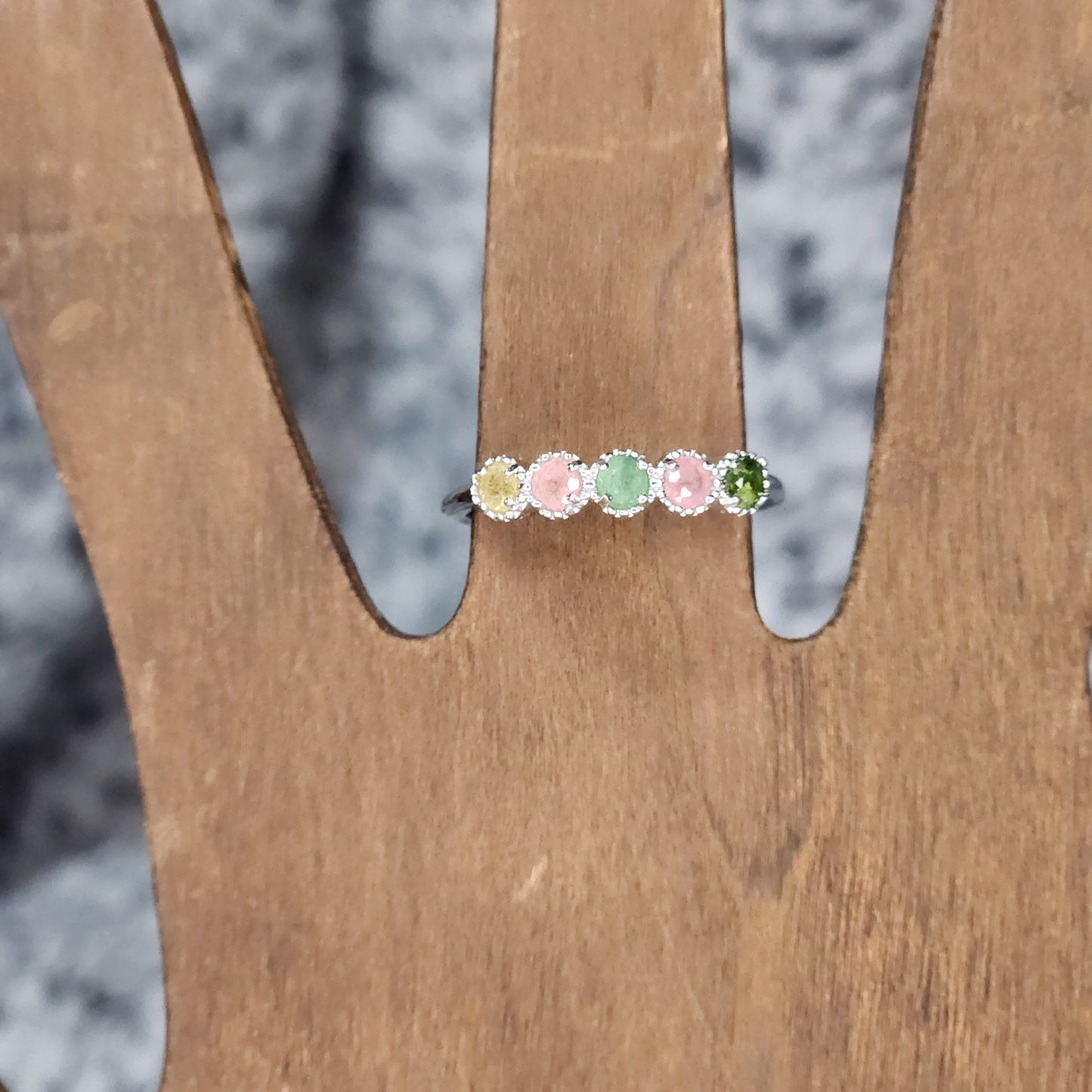 Multicolored Tourmaline 5 Stone Band Ring