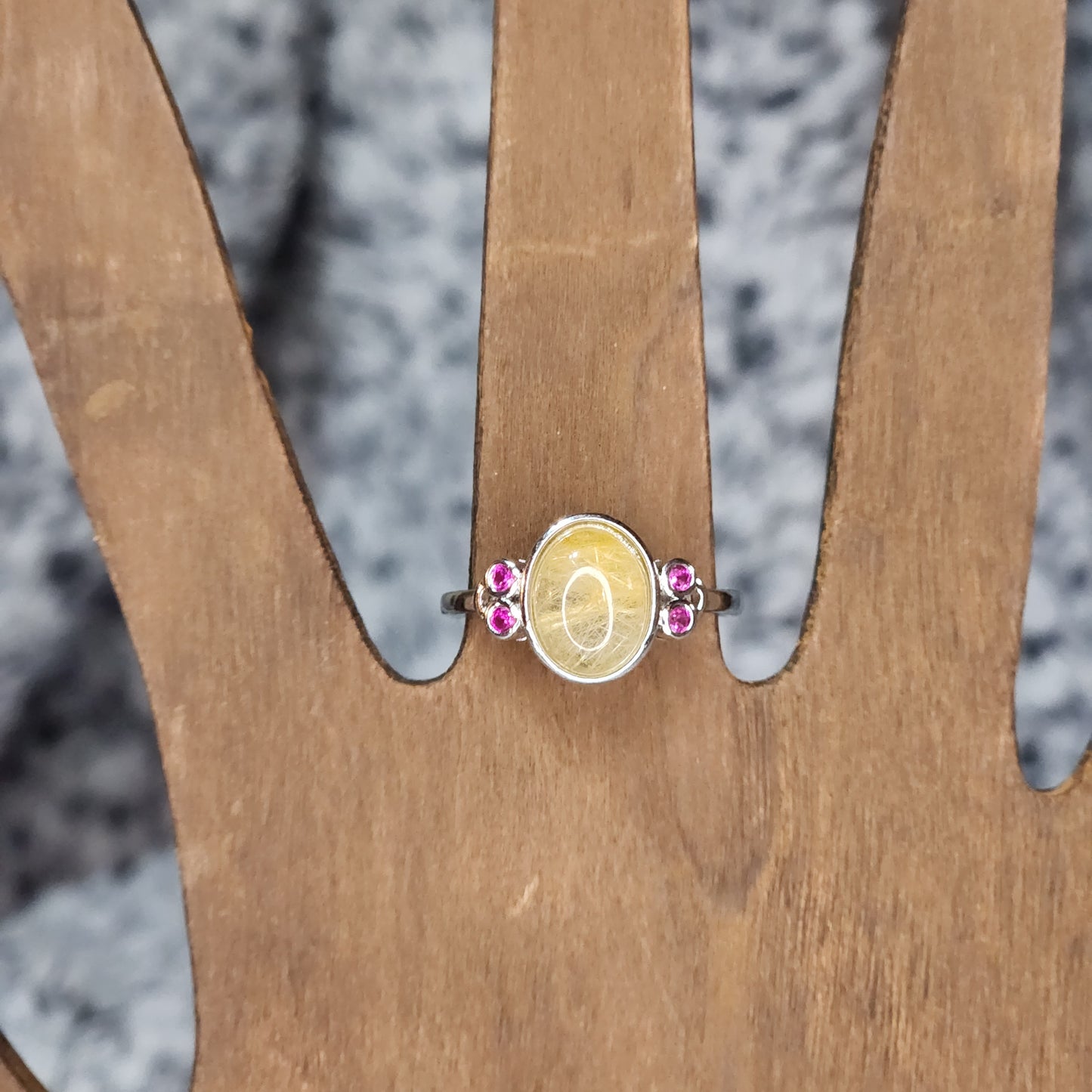 Golden Rutile Quartz and Pink Tourmaline Ring