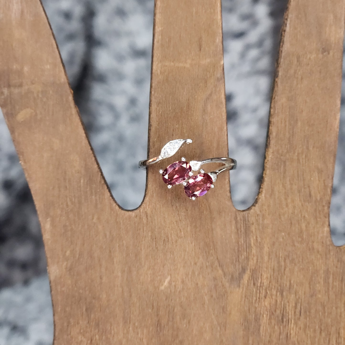 Front Adjusting Garnet and Leaf Ring