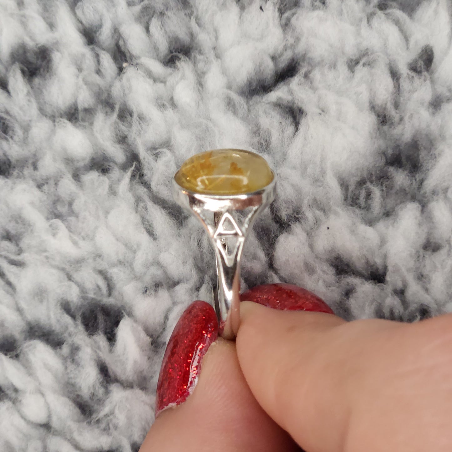 Golden Rutile Quartz Triangle Ring