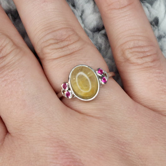 Golden Rutile Quartz and Pink Tourmaline Ring
