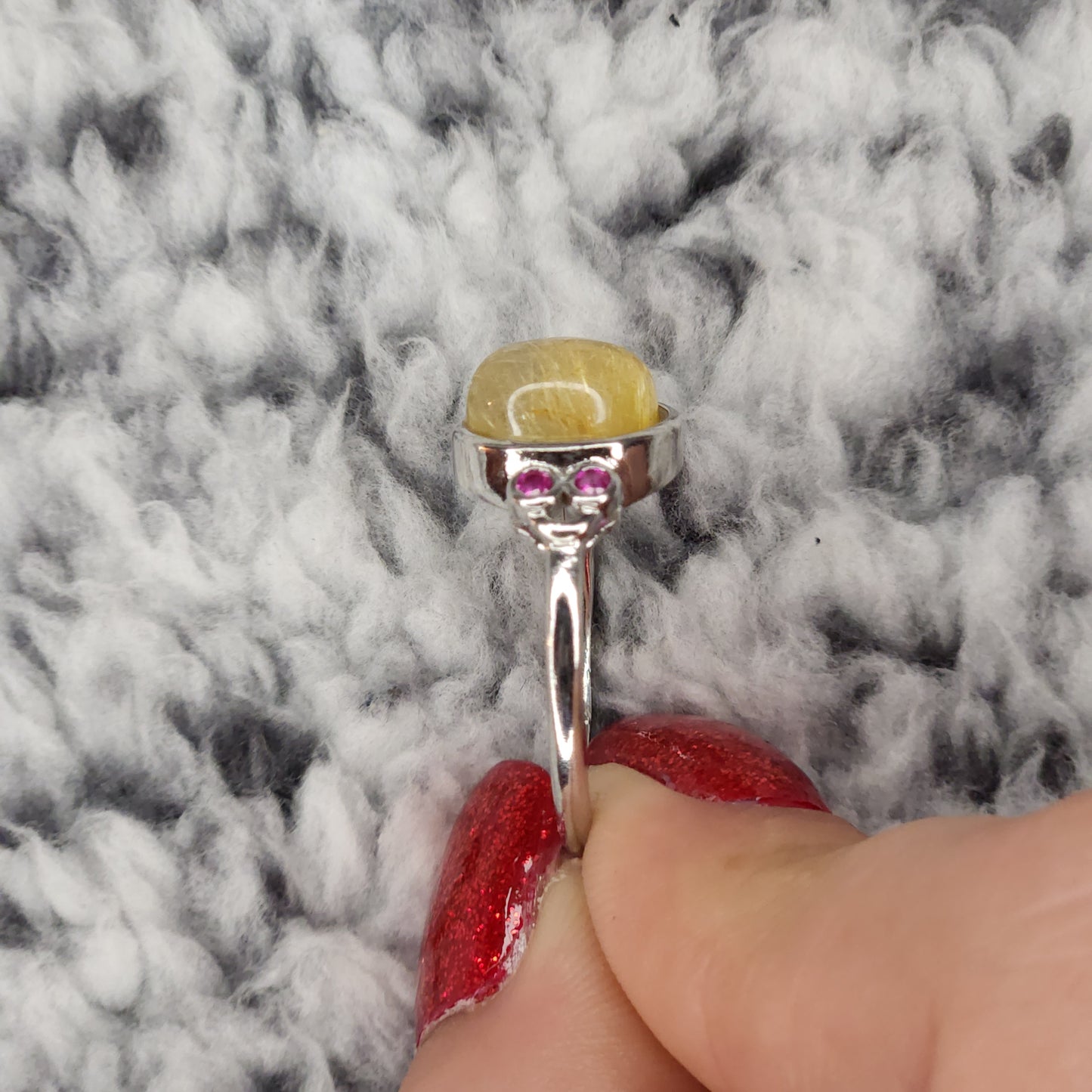 Golden Rutile Quartz and Pink Tourmaline Ring