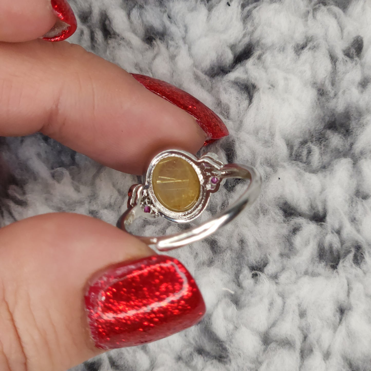 Golden Rutile Quartz and Pink Tourmaline Ring