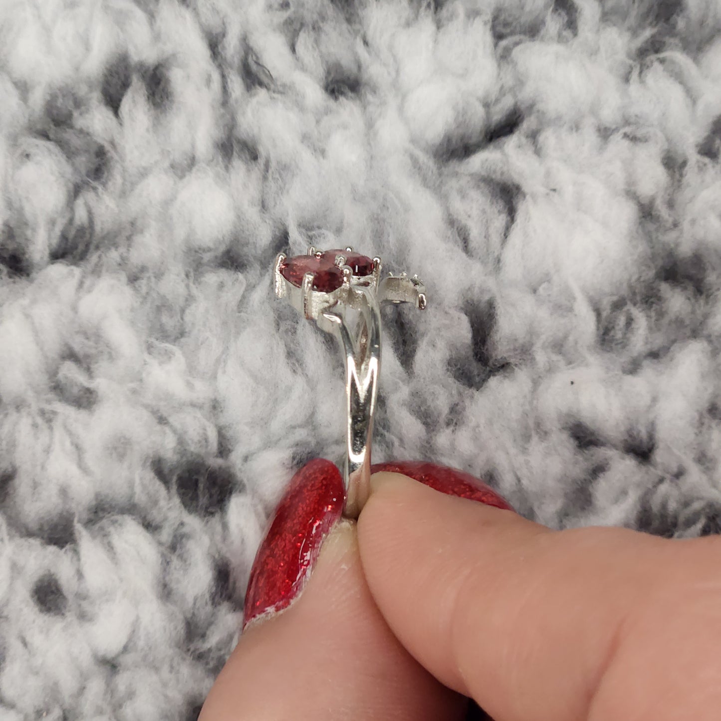 Front Adjusting Garnet and Leaf Ring