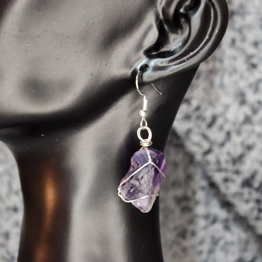 Raw Dark Purple Amethyst Dangle Earrings