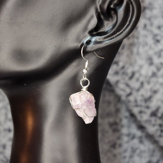 Raw Light Purple Amethyst Dangle Earrings