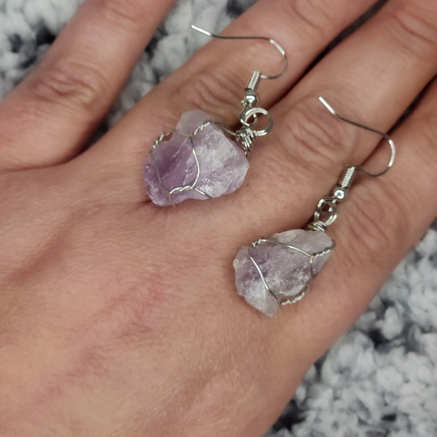 Raw Light Purple Amethyst Dangle Earrings