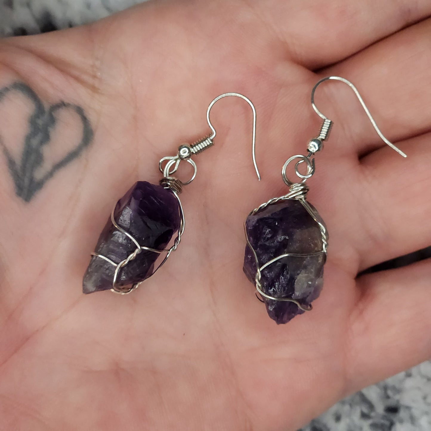 Raw Dark Purple Amethyst Dangle Earrings
