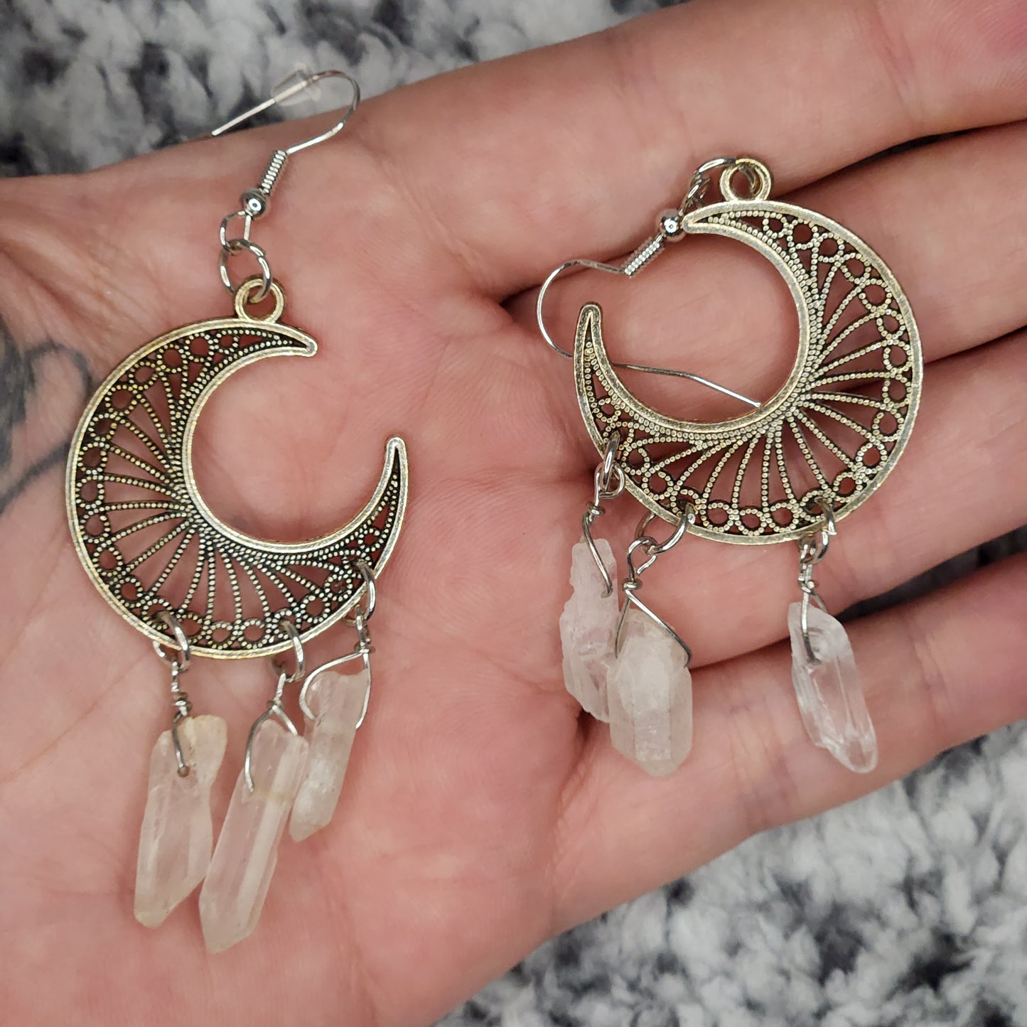 Moon And Quartz Dangle Earrings