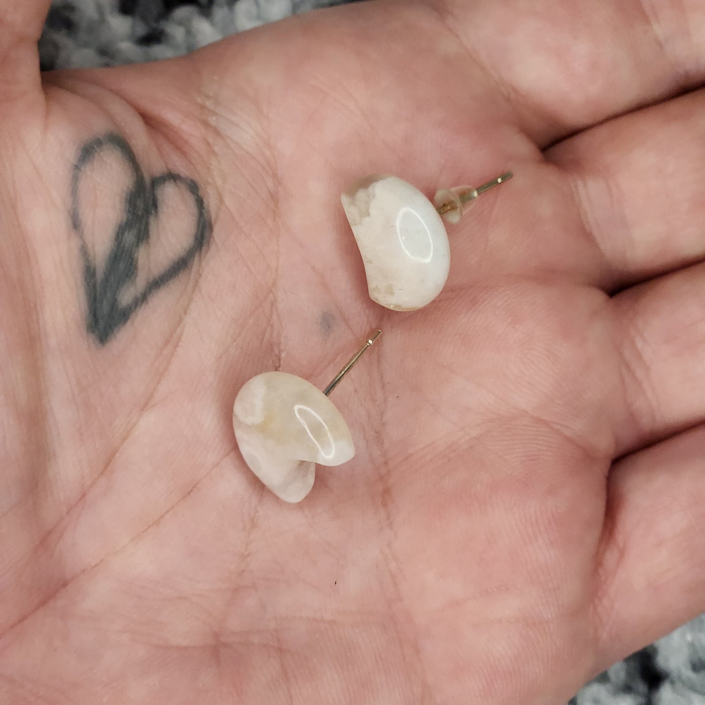 Flower Agate Moon Post Earrings