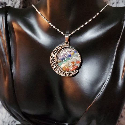 Spinning Chakra and Moon Necklace