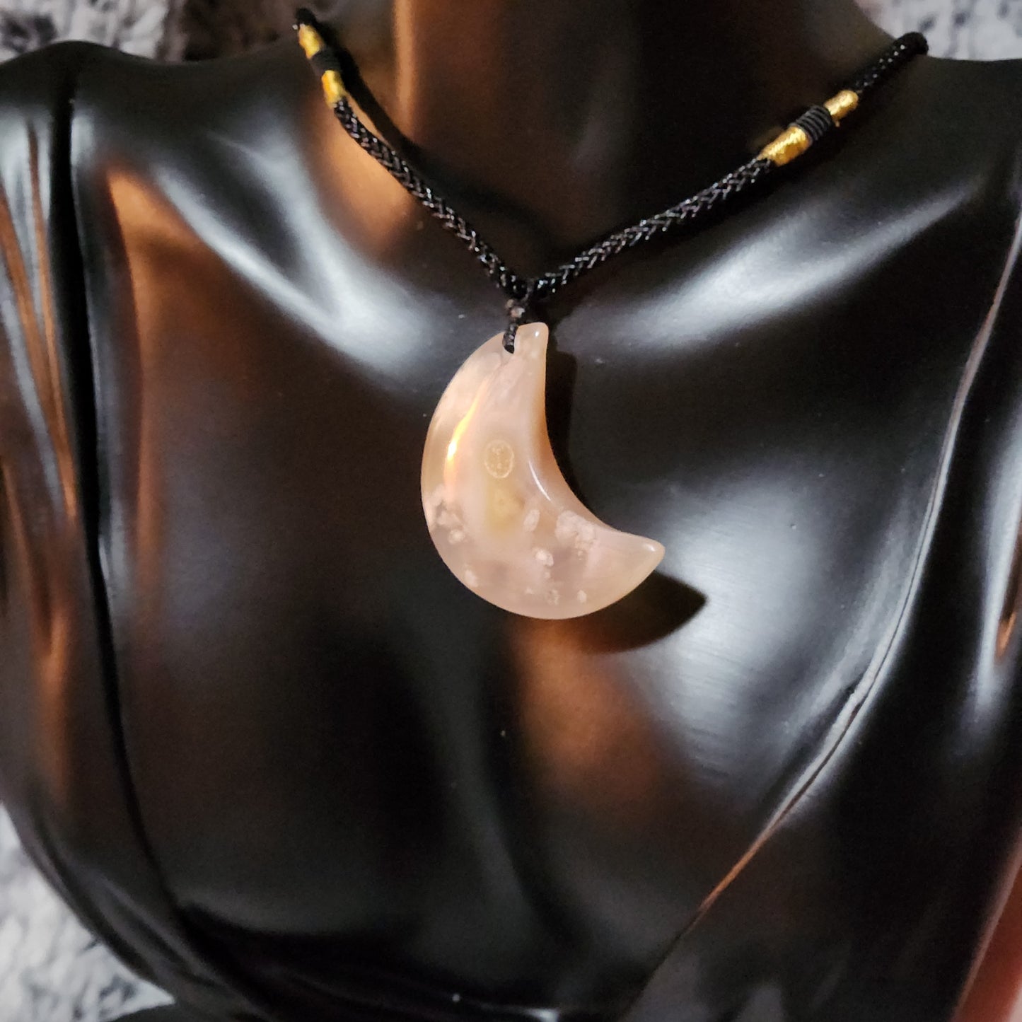 Flower Agate Moon Necklace