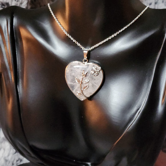 Clear Quartz Rose Heart Necklace