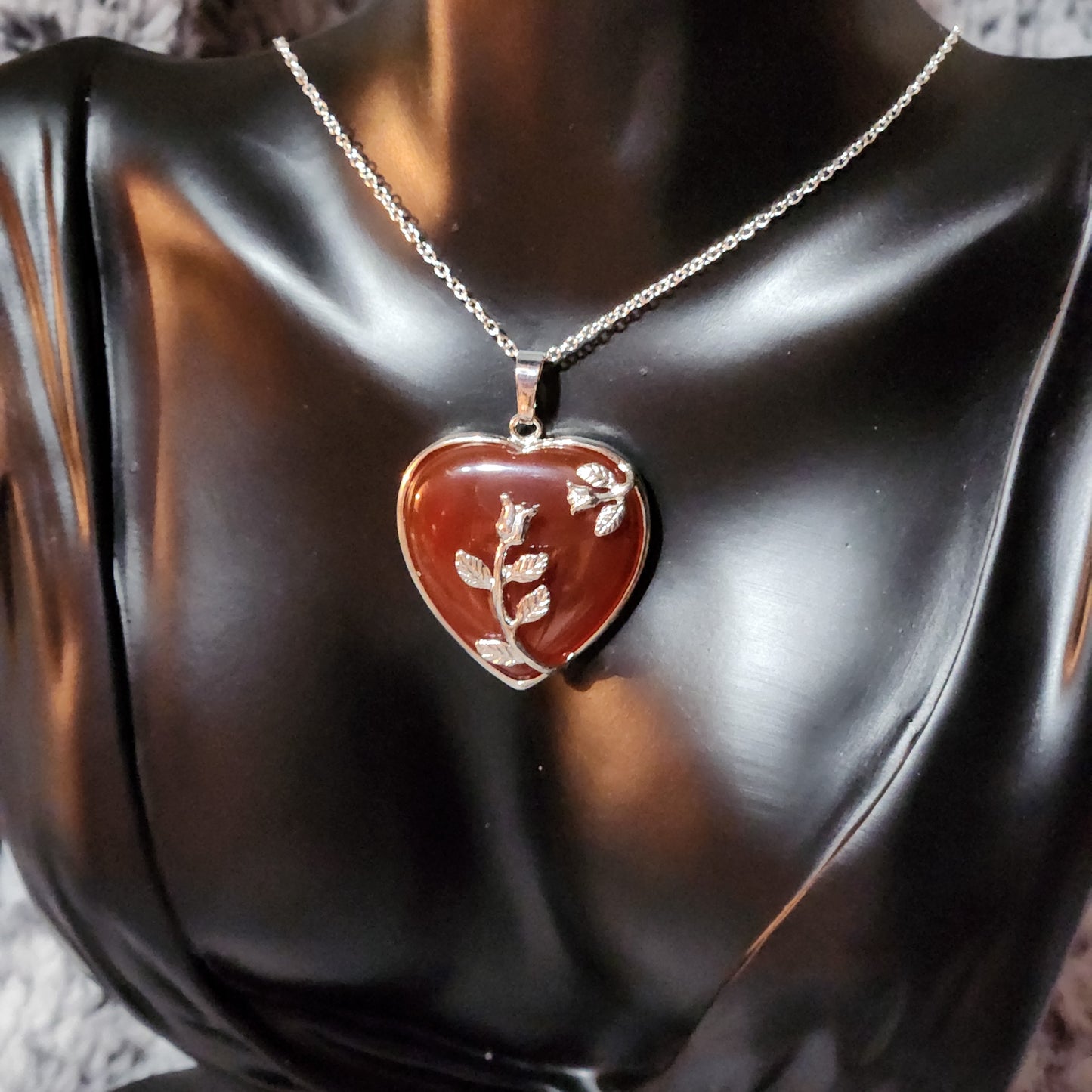 Carnelian Rose Heart Necklace