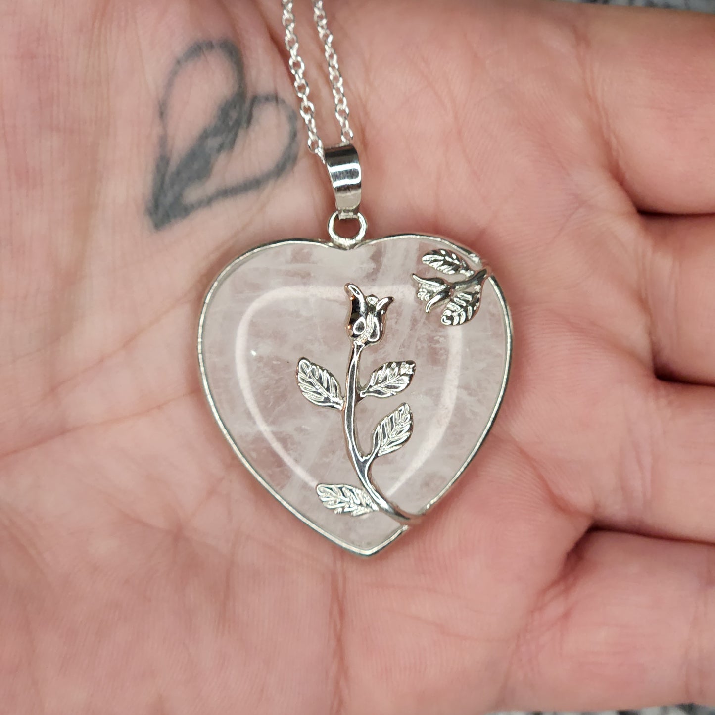 Clear Quartz Rose Heart Necklace
