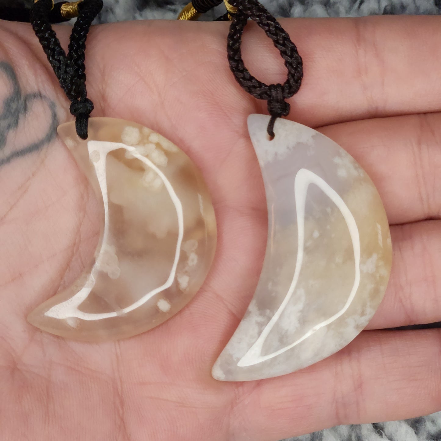 Flower Agate Moon Necklace