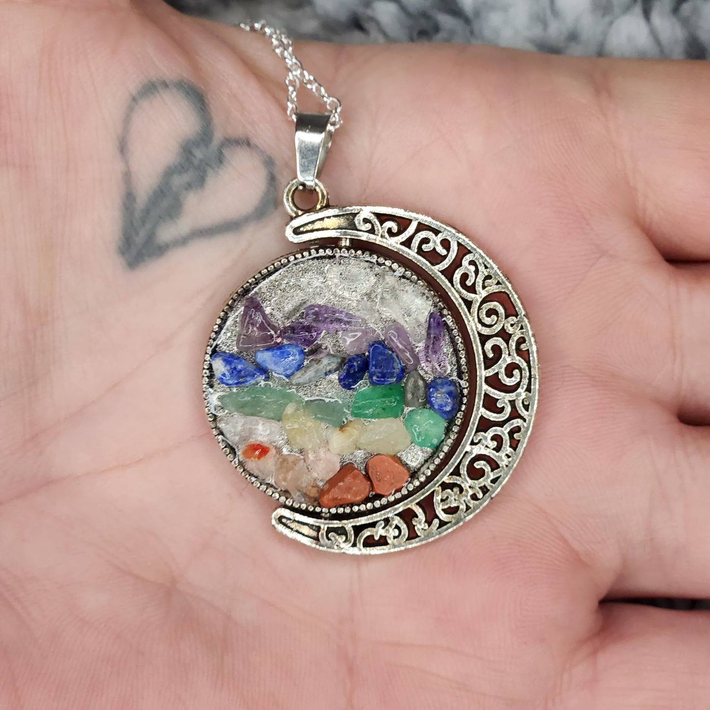 Spinning Chakra and Moon Necklace