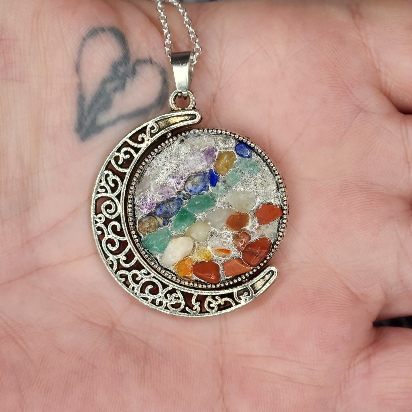Spinning Chakra and Moon Necklace