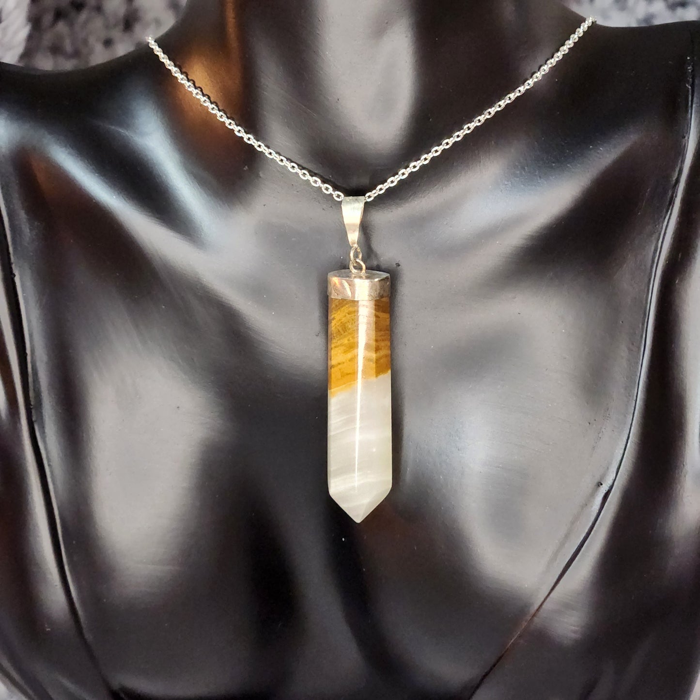 Brown and Cream Calcite.925 Sterling Silver Necklace