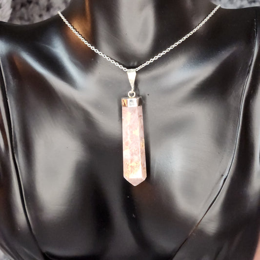 Pink Fossil.925 Sterling Silver Necklace