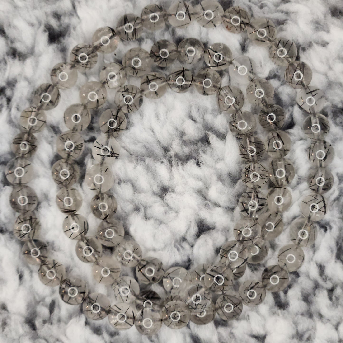 Black Tourmaline in Quartz Bead Necklace