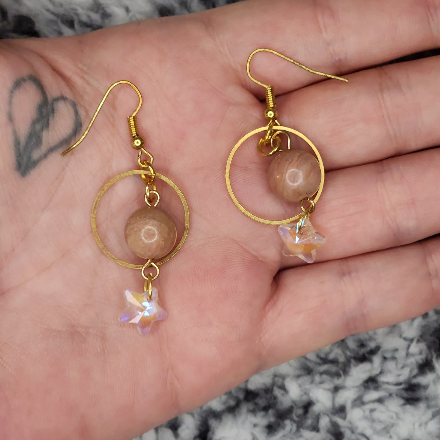 Circle Peach Moonstone Dangle Earrings