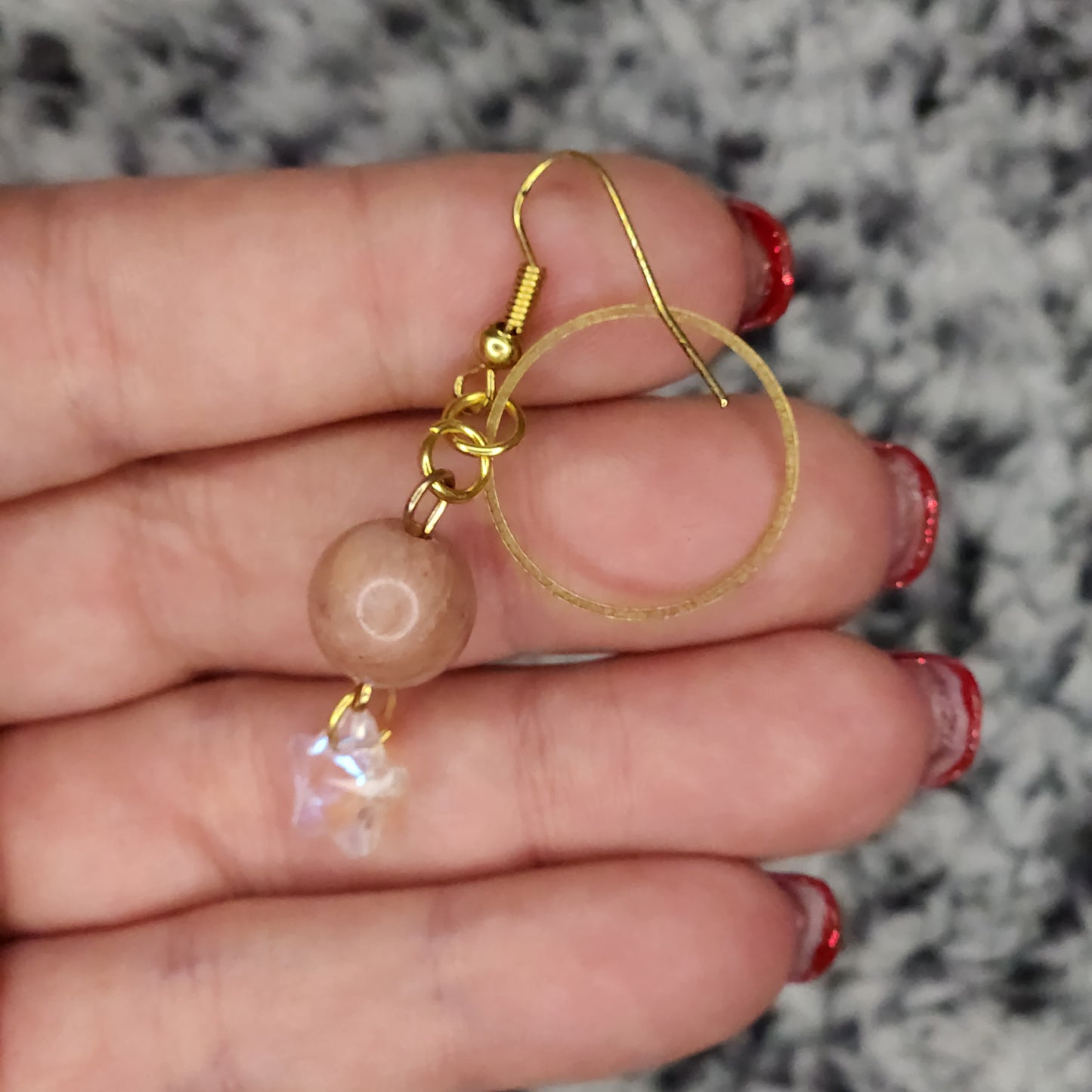 Circle Peach Moonstone Dangle Earrings